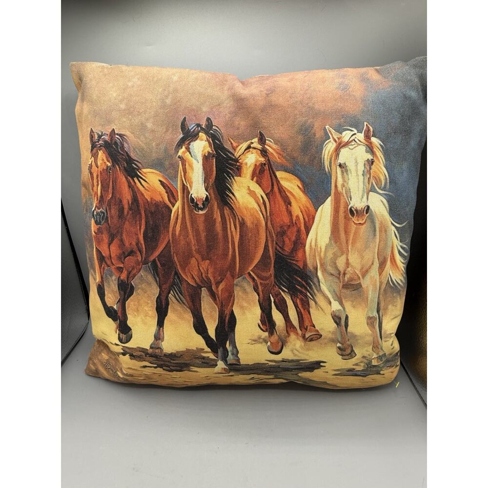 Climaweave Horse Pillow Western Running Horses 18x18 Decor